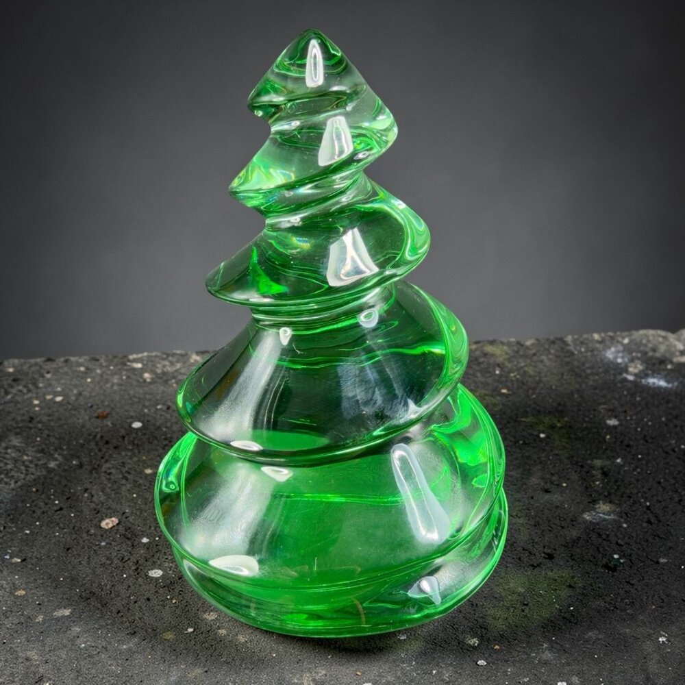 BACCARAT Crystal Green‎ Christmas Tree Figurine Noel Enchanting Eye Fir Signed